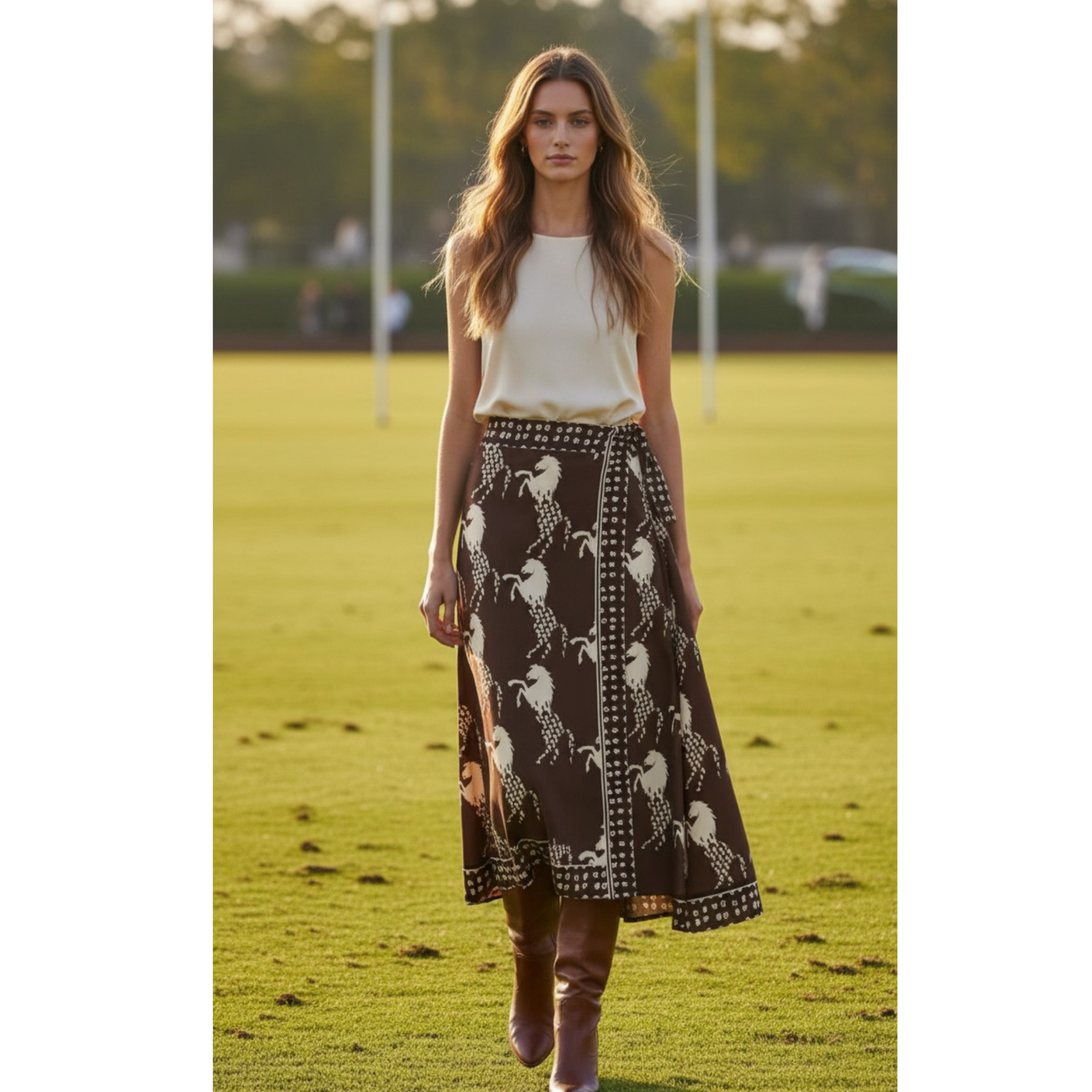 Falda café caballos