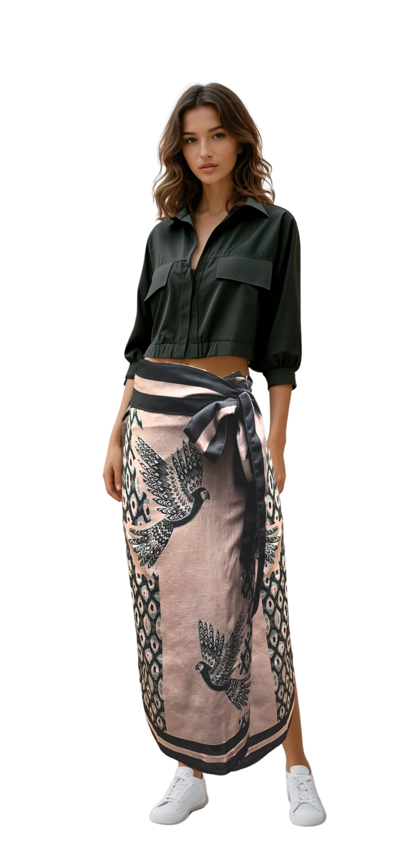 Falda loras verde y taupe