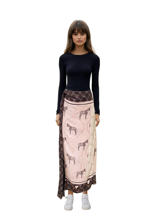 Falda ride café y rosado