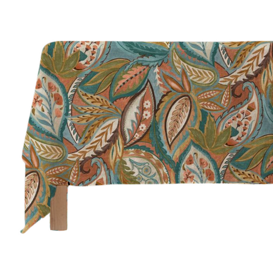 Mantel Colección Home 2025-Día de la madre-hojas azul y terracora