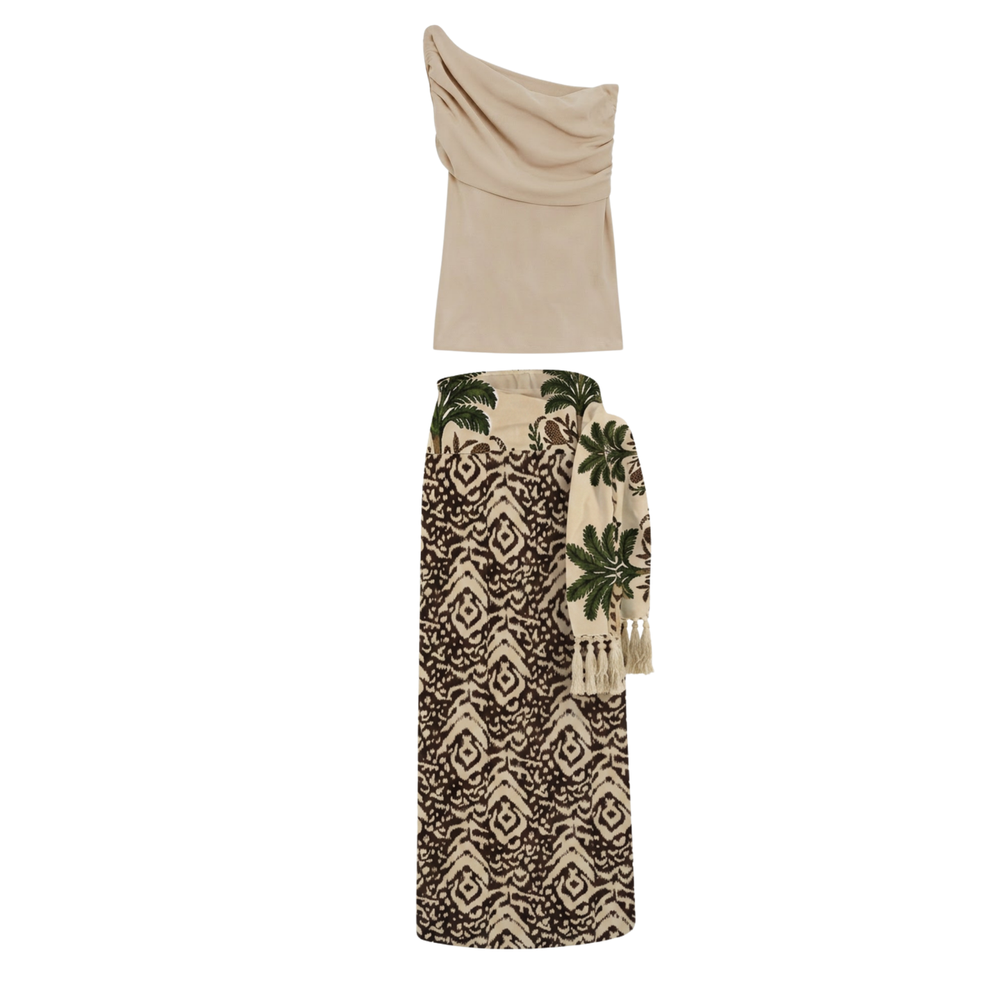 Colección vestidos- conjunto Ikat palmas  blusa doble faz