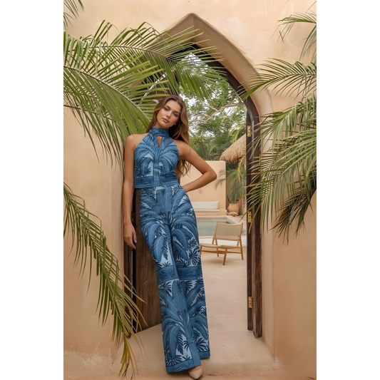 Colección vestidos- conjunto blusa y pantalón palma azul