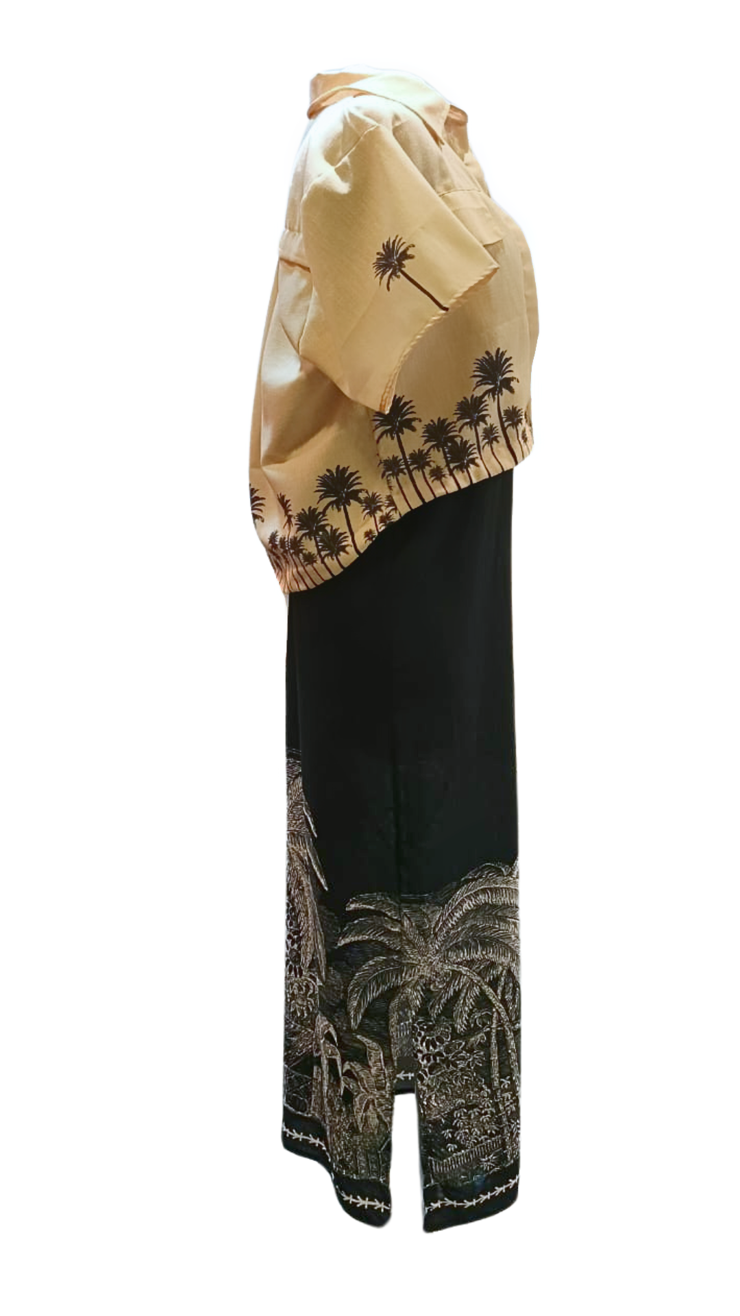 Colección blusas- Camisa beige palmas negras