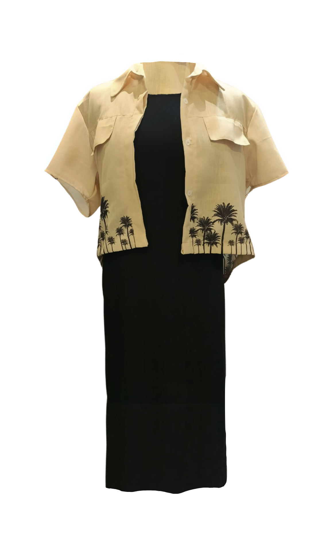 Colección blusas- Camisa beige palmas negras