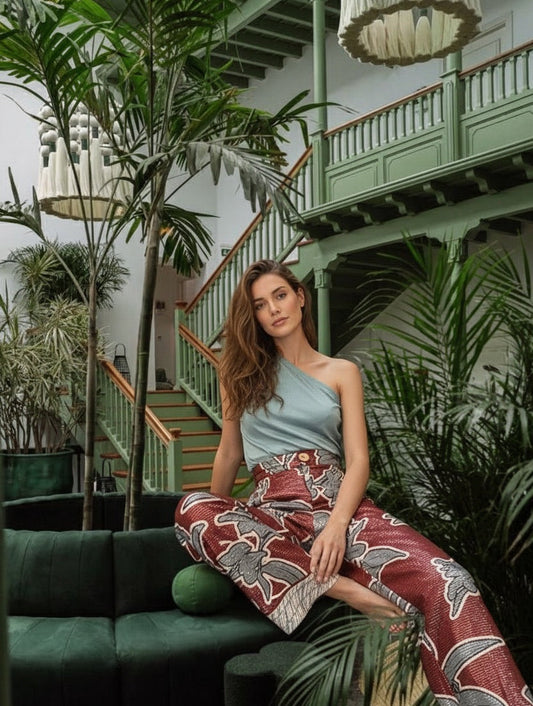 Pantalon en lentejuelas flores