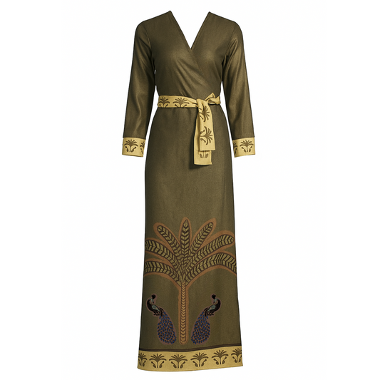 Colección vestidos- túnica verde tela dorada