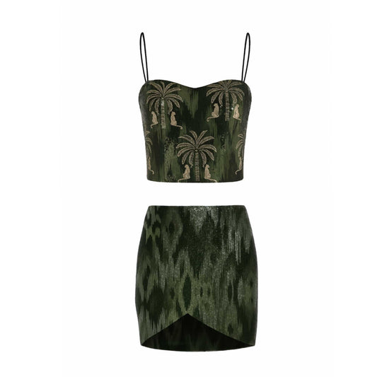 Colección vestidos- conjunto blusa y falda verde