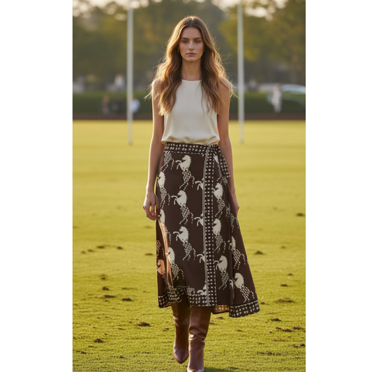 Falda café caballos